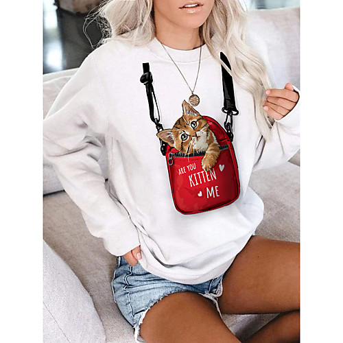 

Women's Pullover Sweatshirt Cat Graphic 3D Print Daily 3D Print Basic Casual Hoodies Sweatshirts White