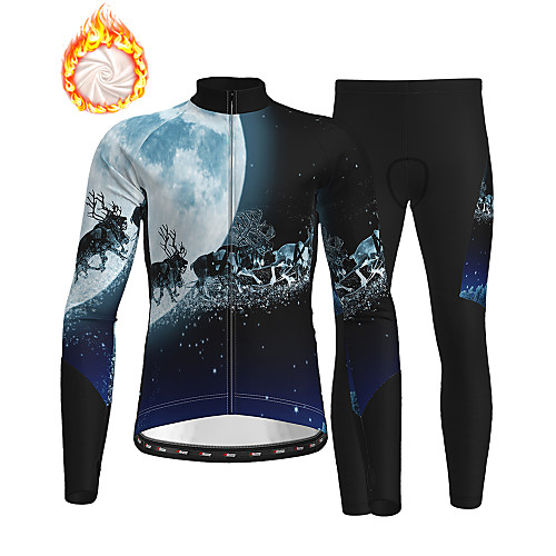 

21Grams Men's Long Sleeve Cycling Jersey with Tights Winter Fleece Dark Navy Christmas Bike Thermal Warm Fleece Lining Breathable Warm Quick Dry Sports Graphic Mountain Bike MTB Road Bike Cycling
