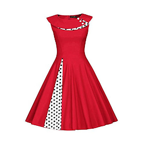 

Damen 50er Jahre Rockabilly Vintage Polka Dots Kleid Tanzkleid Pin up Kurz Schwarz L