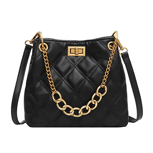

Women's Bags PU Leather Crossbody Bag Buttons Chain Plaid Checkered Daily Going out 2021 Handbags Chain Bag White Black Khaki Coffee