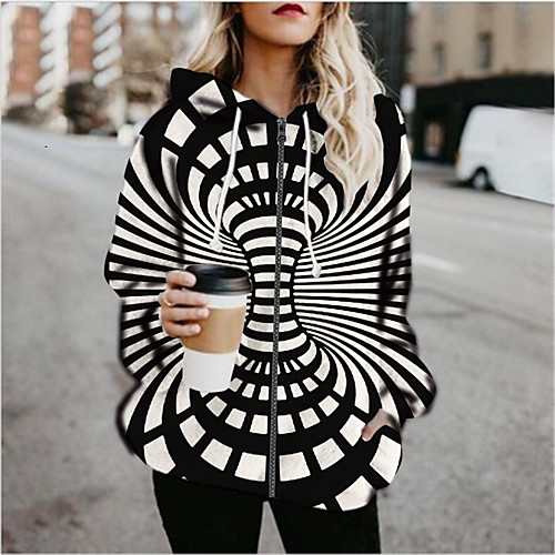 

Women's 3D Print Print Fall & Winter Hoodied Jacket Regular Daily Long Sleeve Cotton Blend Coat Tops Black