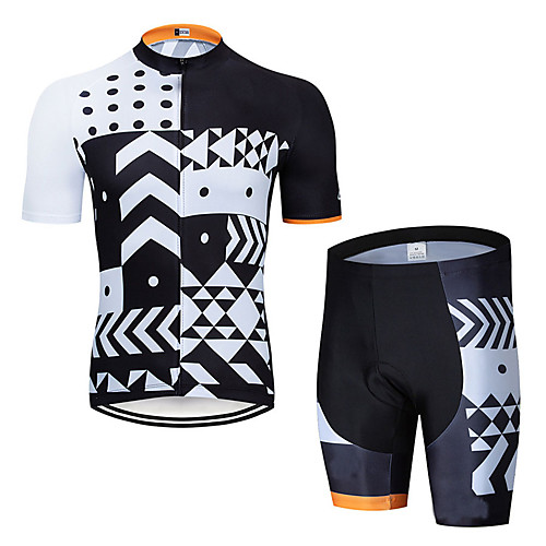 

Men's Short Sleeve Cycling Jersey with Shorts Elastane BlackWhite Bike Sports Clothing Apparel