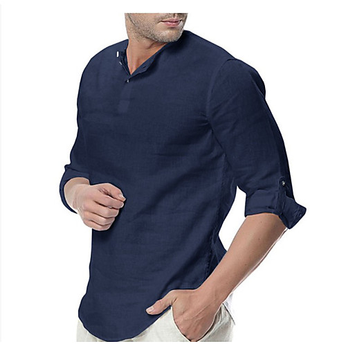 

Men's Shirt non-printing Solid Colored 3/4 Length Sleeve Daily Tops Business White Black Navy Blue
