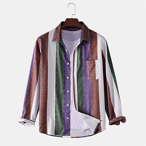 

Men's Shirt Other Prints Striped Button-Down Print Long Sleeve Daily Tops Casual White
