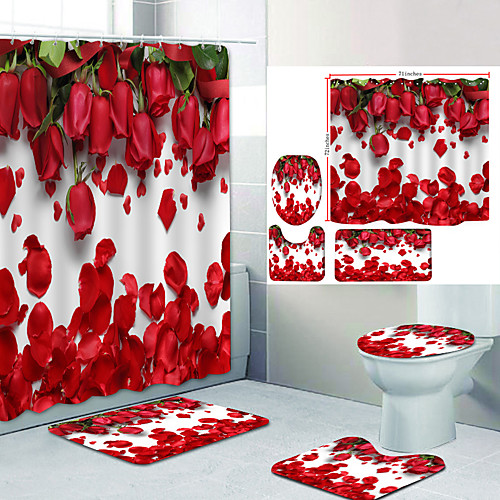 

Bathroom Shower Curtain & Mat Set Modern Polyester New Design