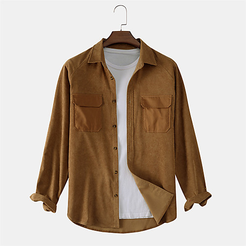 

Men's Shirt Other Prints Solid Colored Button-Down Long Sleeve Daily Tops Casual Khaki