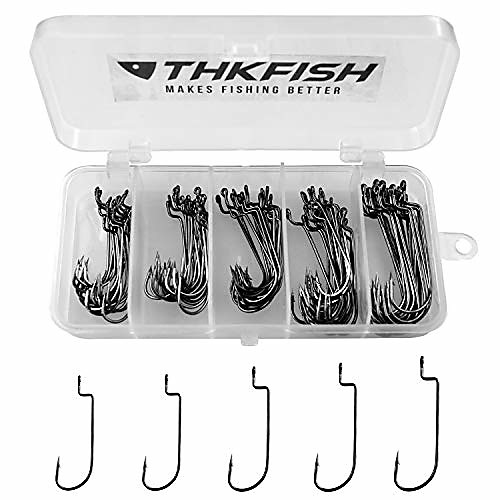 

THKFISH 100pcs/Box Offset Worm Hooks High Carbon Steel Fishing Hooks Round Bend Hooks #2 #1 1/0 2/0 3/0