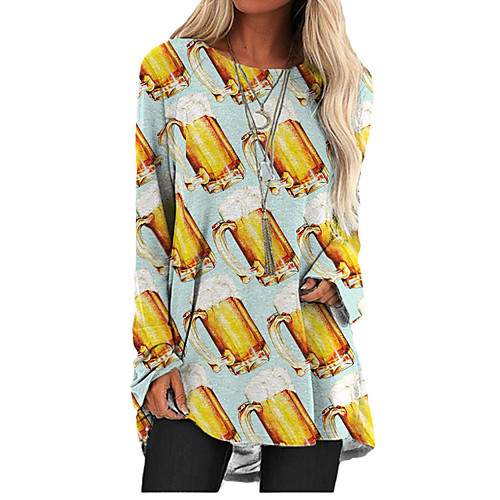 

Women's T Shirt Dress Tee Dress Short Mini Dress Light Blue Long Sleeve Print Color Block Print Fall Spring Round Neck 3D Print Casual 3D Print S M L XL XXL 3XL