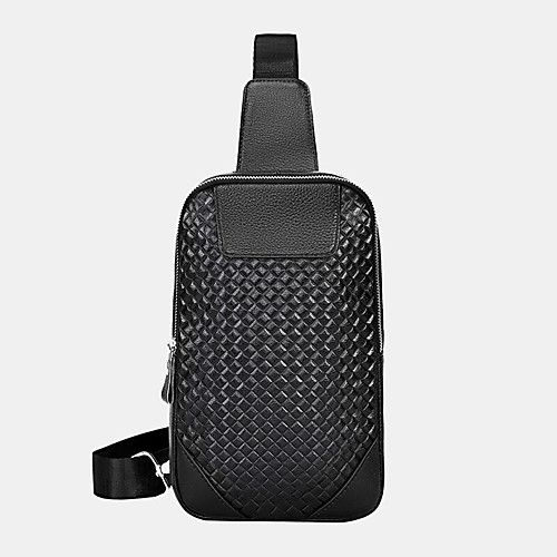 

men genuine leather casual outdoor embossed pattern wear-resistance chest bag shoulder bag