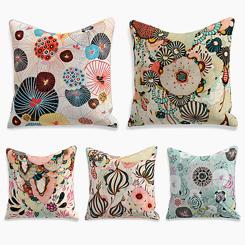 

5 pcs Linen Pillow Cover, Floral&Plants Simple Casual Square Polyester Traditional Classic