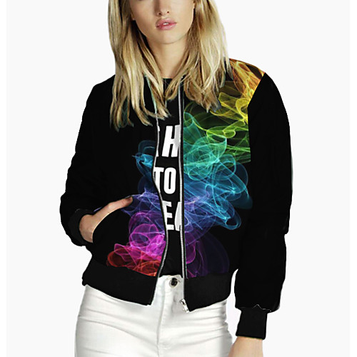

Women's Print Print Active Spring & Fall Jacket Regular Daily Long Sleeve Polyster Coat Tops Black