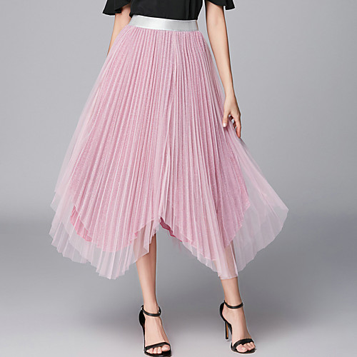 

Women's Daily Vacation Streetwear Sophisticated Skirts Solid Colored Pleated Black Blue Blushing Pink