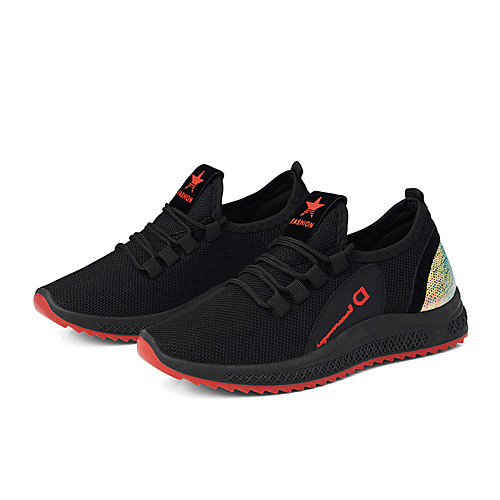 

Women's Loafers & Slip-Ons Flat Heel Round Toe Daily Outdoor Running Shoes Walking Shoes Mesh Tissage Volant Solid Colored Black / Red Black