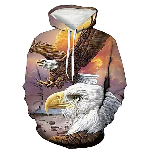 

Men's Pullover Hoodie Sweatshirt Graphic Eagle Animal Print Daily Holiday 3D Print Basic Casual Hoodies Sweatshirts Orange