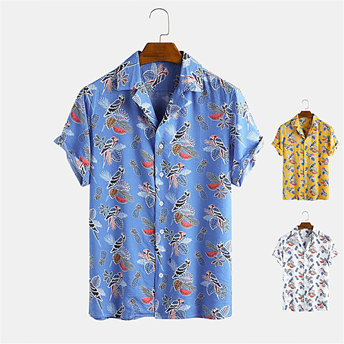 

Men's Shirt Other Prints Animal Button-Down Print Short Sleeve Daily Tops Casual Hawaiian White Blue Yellow
