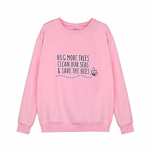 

Womens Letter Print Sweatshirt Bee Graphic Crew Neck Pullover Blouse Shirt Top Jacket Jumper S-2XL Pink