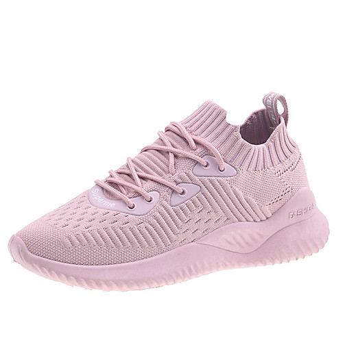 

Women's Trainers Athletic Shoes Flat Heel Round Toe Sporty Athletic Outdoor Running Shoes Walking Shoes Tissage Volant Lace-up White Black Pink