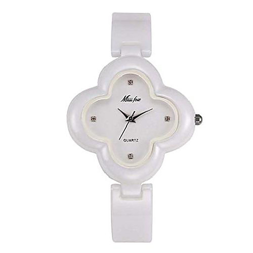 

Ceramic Quartz Watch Student Simple Fashion Watch Four-Leaf Clover Petal Shape Waterproof Girl Birthday Graduation Ceremony Party,Awhite