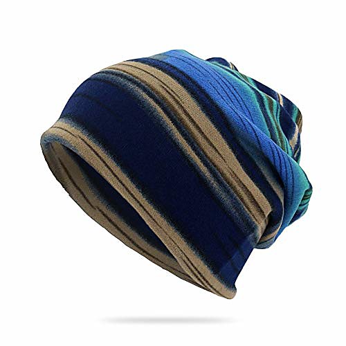 

New Headgear Bib Striped Print Twist Cap Double-use Hat 03 (Color : Lake Blue, Size : One Size)