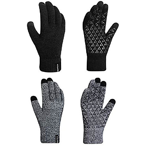 

Winter Gloves for Women and Men-2 Pack Knit Touch Screen Gloves-Anti Slip Silicone Gel-Thermal Soft Wool Linning-Elastic Cuff Gloves (L, BlackGrey)