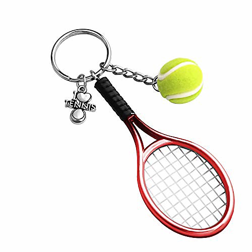 

Tennis Player Gifts 3D Mini Tennis Racket and Tennis Ball Keychain Tennis Gift for Tennis Lovers/Tennis Team/Tennis Coach (Tennis red)
