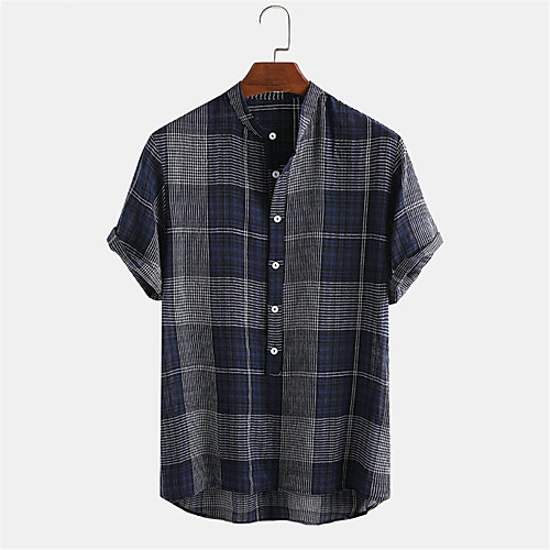 

Men's Shirt non-printing Lattice Button-Down Short Sleeve Daily Tops Casual Hawaiian Blue Yellow