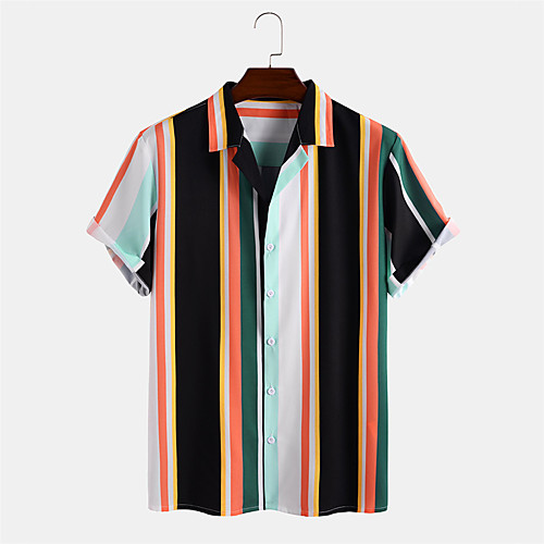 

Men's Shirt non-printing Striped Button-Down Short Sleeve Daily Tops Casual Hawaiian Black