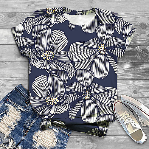 

Women's Plus Size Print Graphic Floral T shirt Large Size Round Neck Short Sleeve Tops Big Size