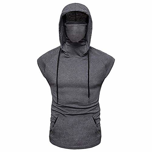 

hooded sun shirts mask hoodie summer drawstring pullover hooded sleeveless top for men