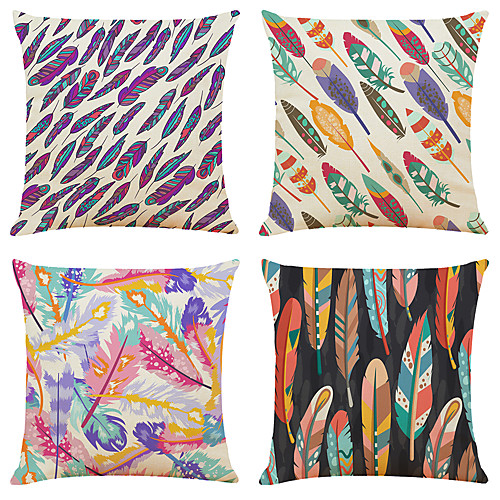 

4 pcs Linen Pillow Cover, Print Simple Classic Square Zipper Traditional Classic