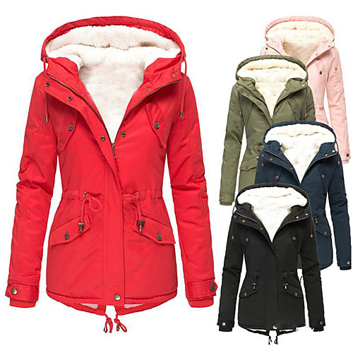 

women drawstring hoodie coat warm inside fleece thick slim zipper outerwear tops