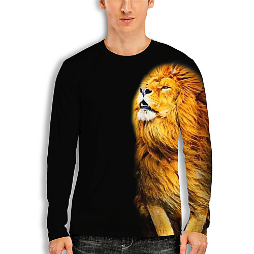 

Men's T shirt 3D Print 3D Lion Animal 3D Print Long Sleeve Daily Tops Casual Black