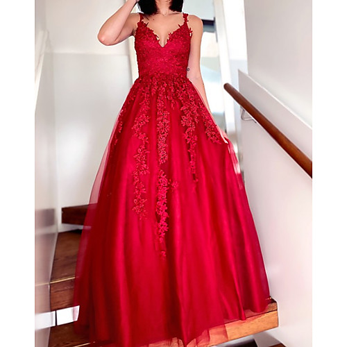 

Ball Gown Sexy Floral Quinceanera Formal Evening Dress V Neck Sleeveless Floor Length Tulle with Pleats Appliques 2021