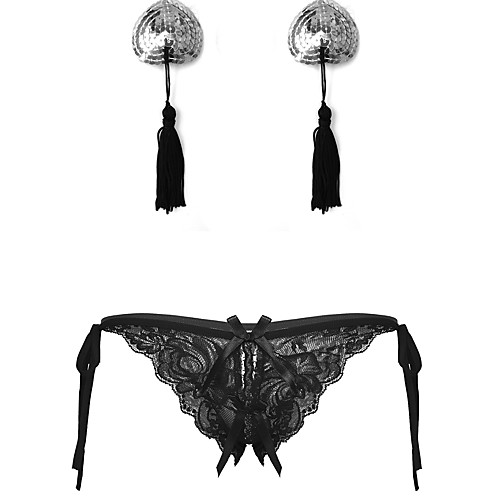 

Women's Sequins Tassel Fringe Lace Suits Nightwear Solid Colored Bra & Panty Set White / Black / Purple One-Size / Hole