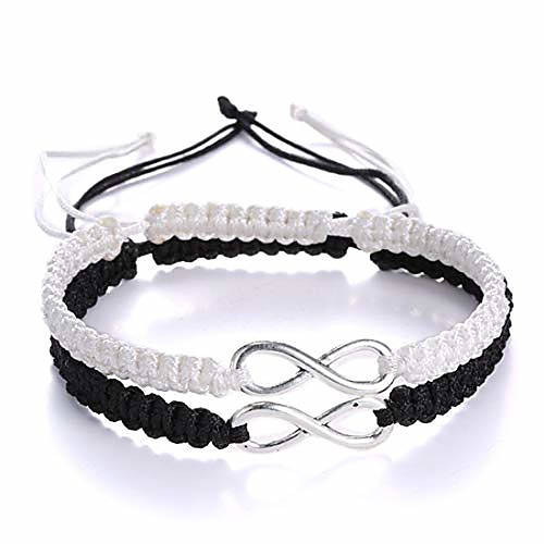 

Infinity Distance Couple Braided Handcrafted Luck Bracelet Bangle Adjustable Rope His and Hers Wristband Wrist Jewelry-Black White