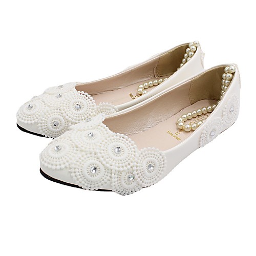 

Women's Wedding Shoes Flat Heel Round Toe Wedding Flats Wedding Walking Shoes PU Rhinestone Pearl Lace Floral 5 cm with the same style [standard code] Same style with flat bottom [2020 version