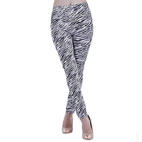 

Women's Stylish Streetwear Comfort Casual Weekend Leggings Pants Zebra Ankle-Length Print Black