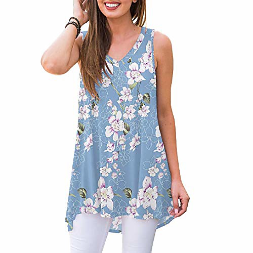 

Women Summer Sleeveless V-Neck T Shirt Tunic Tops Blouse White S