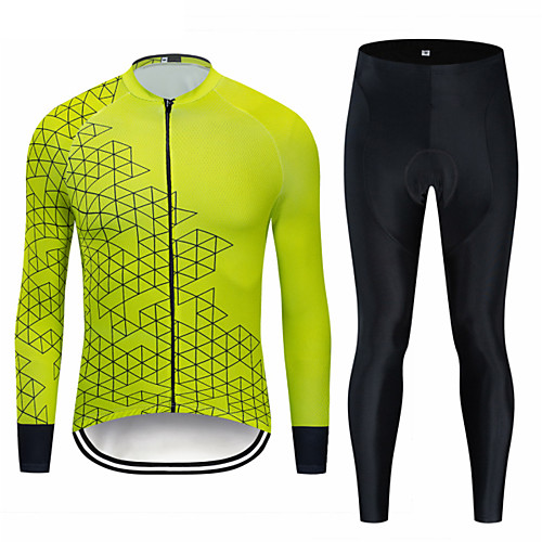 

Men's Long Sleeve Cycling Jersey with Bib Tights Cycling Jersey with Tights Winter Elastane Forest Green Bike Sports Clothing Apparel
