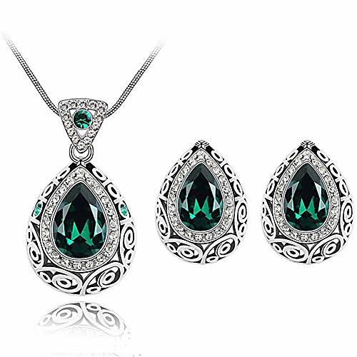 

Fashion Waterdrop Crystal Jewelry, Retro Vintage Celtic Knot Waterdrop Green Gemstone Water Drop Pendant Necklace Stud Earrings Jewelry Set for Women Mother Bridal Wedding (Green)