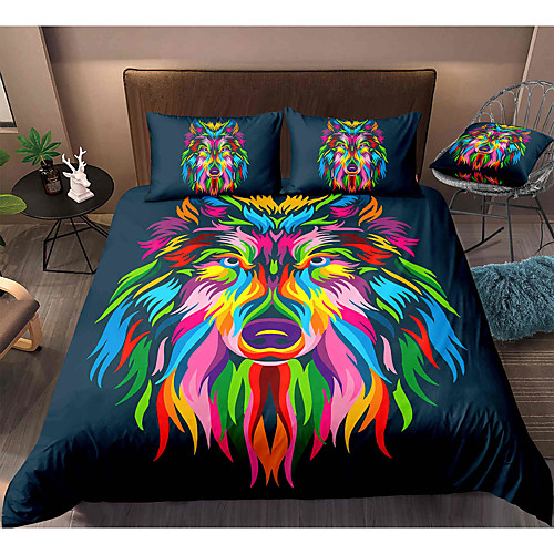

Wolf Print 3-Piece Duvet Cover Set Hotel Bedding Sets Comforter Cover with Soft Lightweight Microfiber, Include 1 Duvet Cover, 2 Pillowcases for Double/Queen/King(1 Pillowcase for Twin/Single)