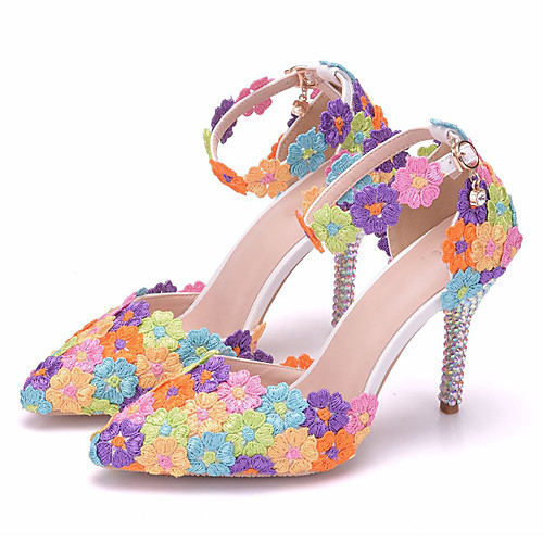 

Women's Wedding Shoes Stiletto Heel Pointed Toe Wedding Pumps Sexy Classic Minimalism Wedding Party & Evening PU Sparkling Glitter Lace Flower Color Block Floral Rainbow