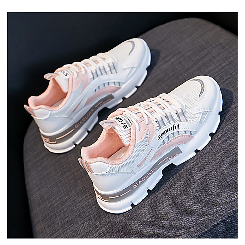 

Women's Trainers Athletic Shoes Flat Heel Round Toe Sporty Casual Dad Shoes Athletic Outdoor Running Shoes Walking Shoes PU Lace-up Color Block Pink / White Black / White White / Green
