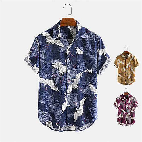 

Men's Shirt Other Prints Animal Button-Down Print Short Sleeve Daily Tops Casual Blue Yellow Wine