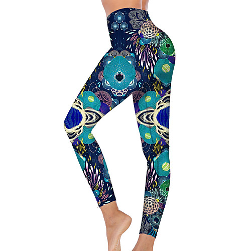 

21Grams Women's High Waist Yoga Pants Cropped Leggings Tummy Control Butt Lift Breathable Dark Blue Fitness Gym Workout Running Winter Sports Activewear High Elasticity