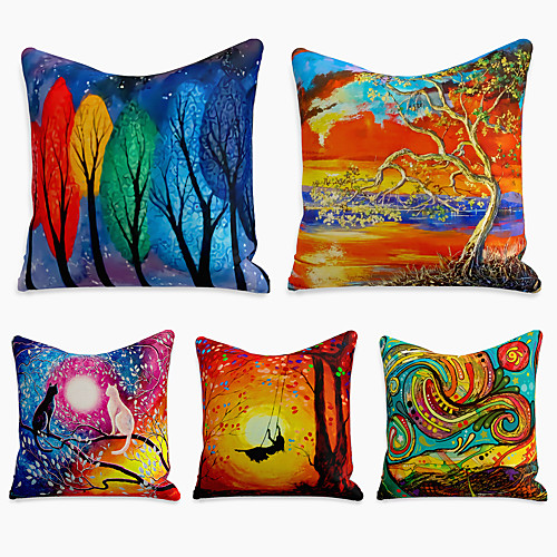 

5 pcs Linen Pillow Cover, Print Simple Casual Square Polyester Traditional Classic