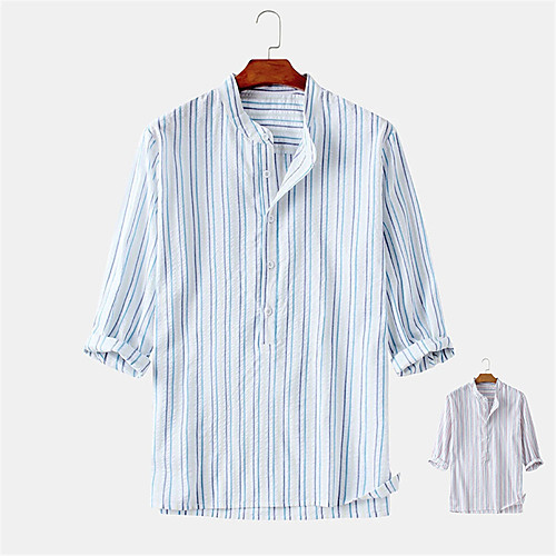 

Men's Shirt Other Prints Striped Button-Down Print Long Sleeve Daily Tops 100% Cotton Casual Blue Red