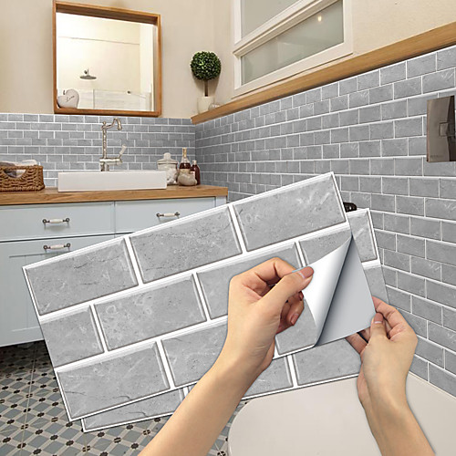

imitation retro ceramic tile kitchen sticker waterproof and oilproof galaxy gray flake self-adhesive decorative wall sticker 15cm30cm6pcs