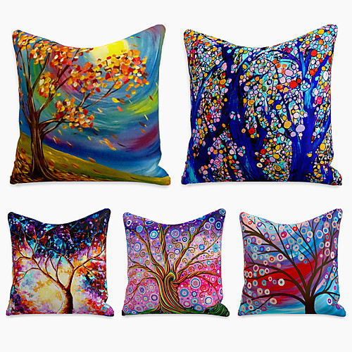 

5 pcs Linen Pillow Cover, Floral&Plants Simple Casual Square Polyester Traditional Classic