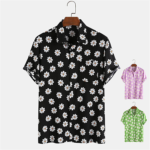 

Men's Shirt Other Prints Floral Button-Down Print Short Sleeve Daily Tops Casual Hawaiian Black Purple Green